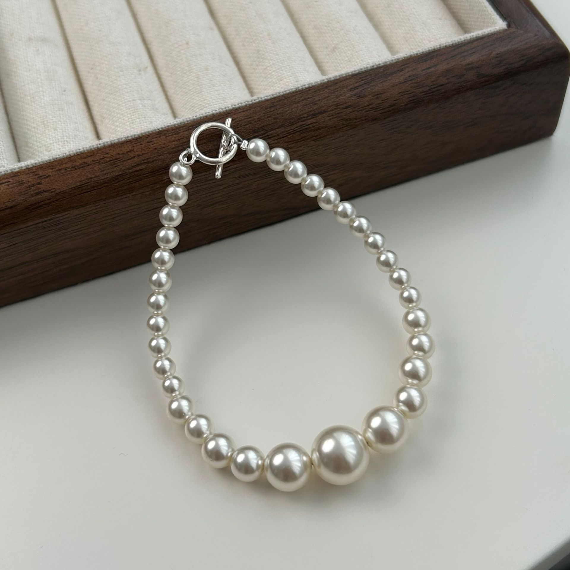 925 Silver OT Clasp Faux Pearl Bracelet
