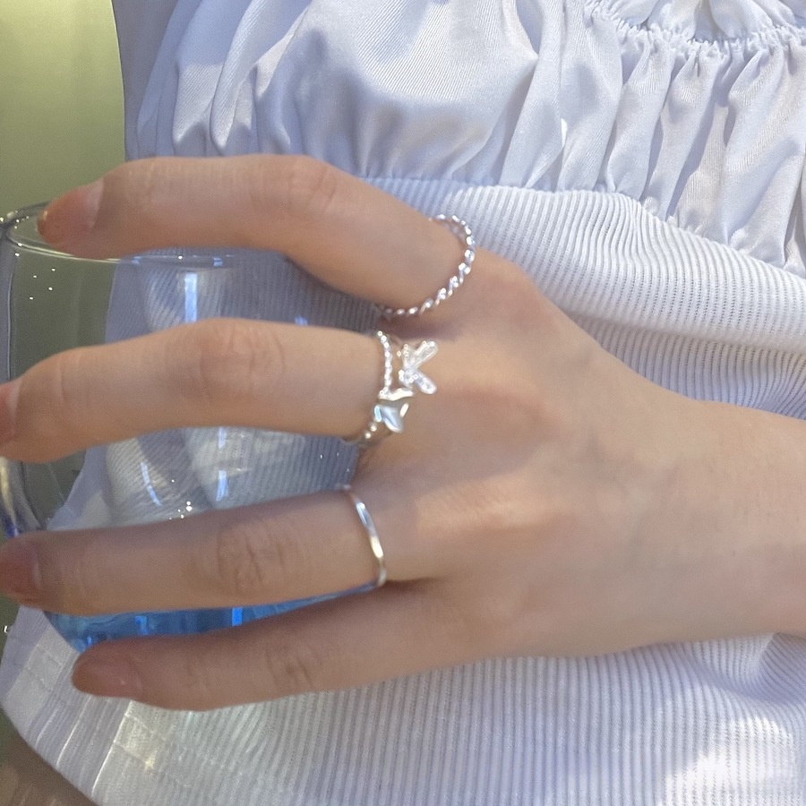 Butterfly three-piece sterling silver ring