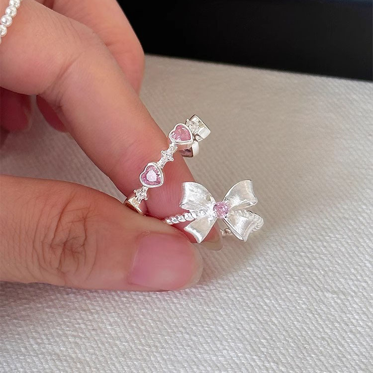 925 Silver Bow Pink Diamond Ring