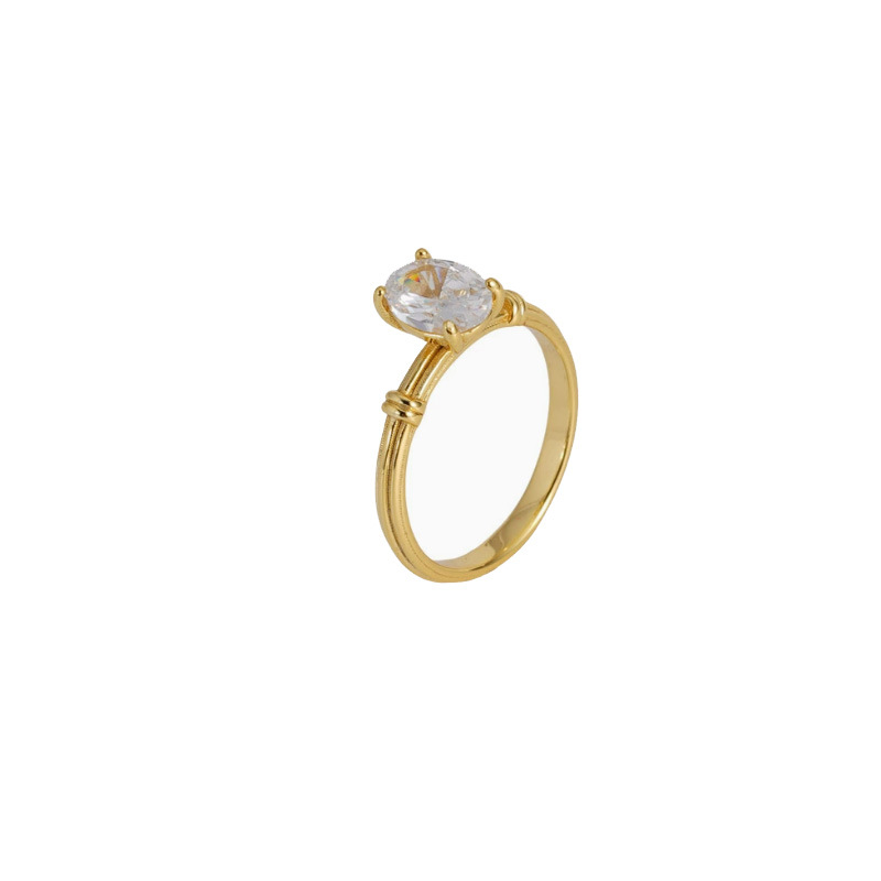 925 silver gold-plated 6*8mm knotted solitaire diamond ring