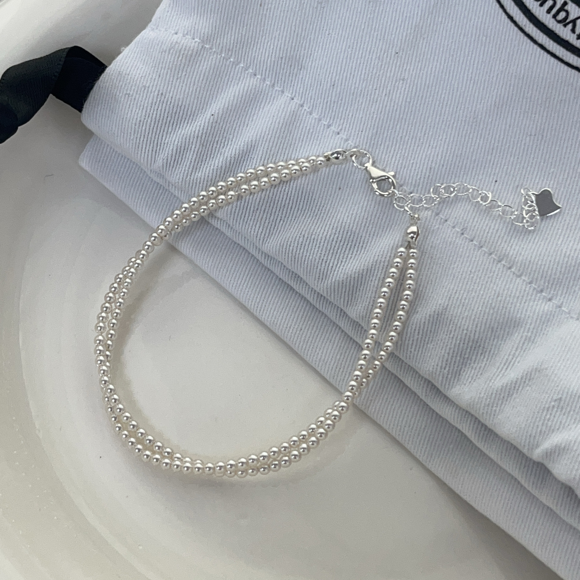 925 silver double entwined pearl bracelet