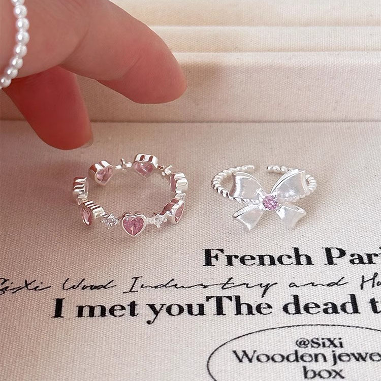 925 Silver Bow Pink Diamond Ring