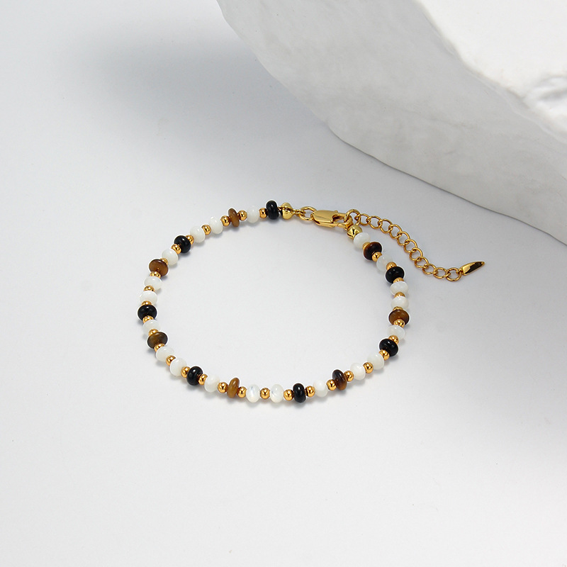Natural Stone Crystal Tiger's Eye Black Agate Bracelet