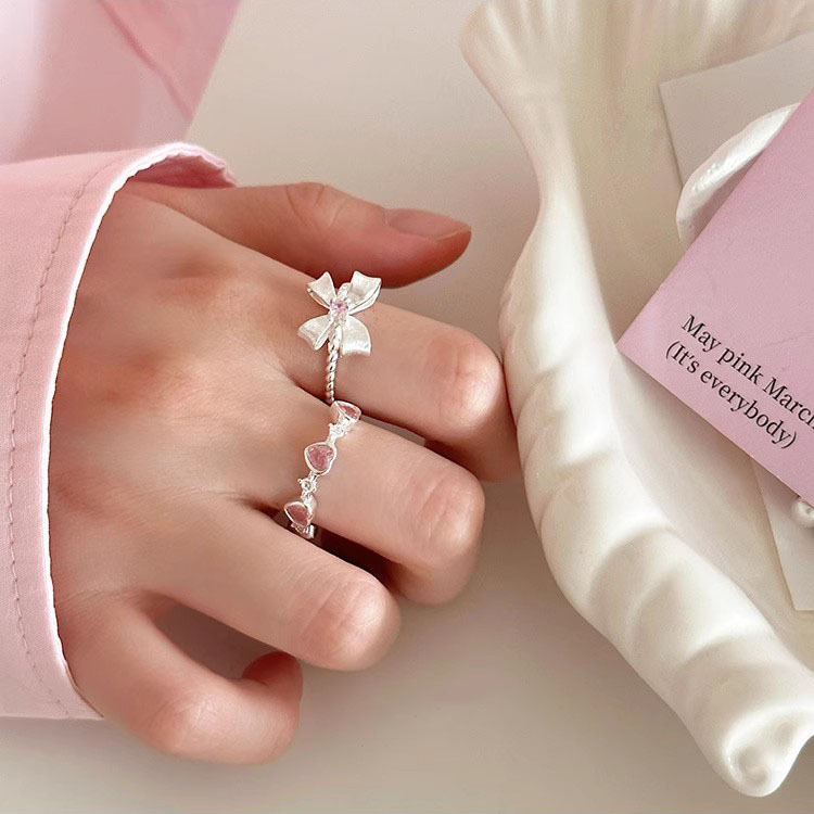 925 Silver Bow Pink Diamond Ring