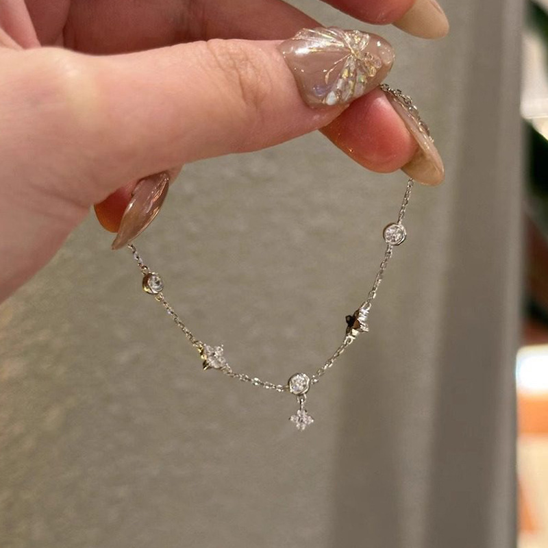 925 Silver Four Leaf Bubble Diamond Bracelet