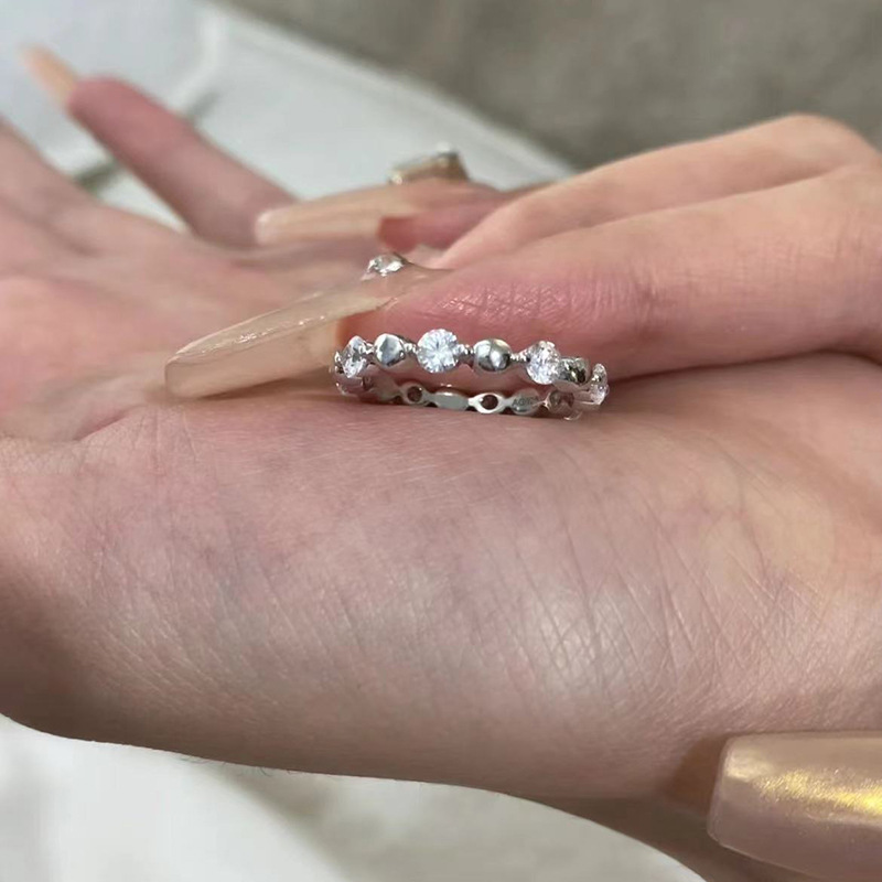 925 Silver Bead Diamond Ring