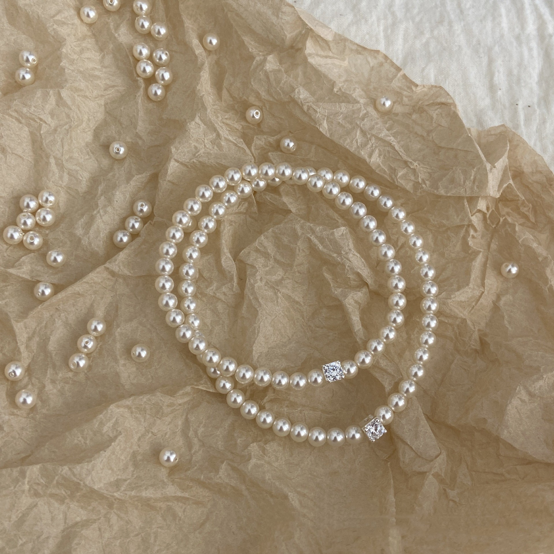 925 silver small sugar cube Haoshi artificial pearl bracelet