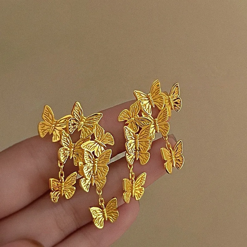 Real gold silver-plated pin butterfly stud earrings