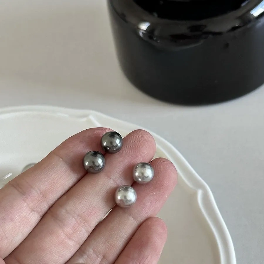 Artificial Tahitian Black Pearl Stud Earrings 925 Silver Needle