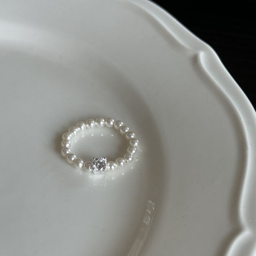 Faux Pearl 925 Silver Sugar Cubes Ring