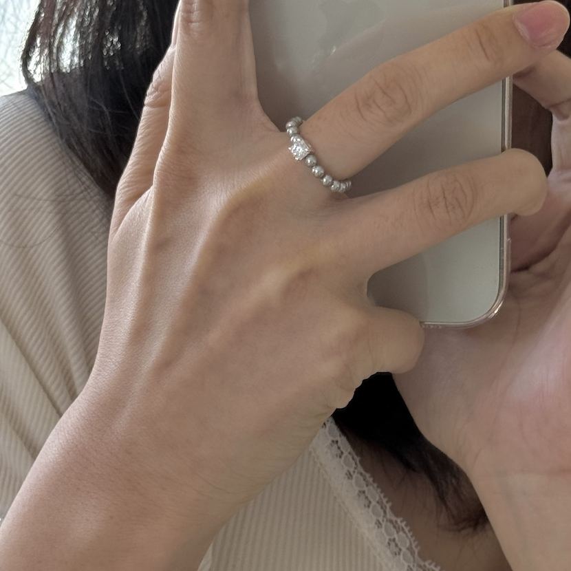 Faux Pearl 925 Silver Sugar Cubes Ring