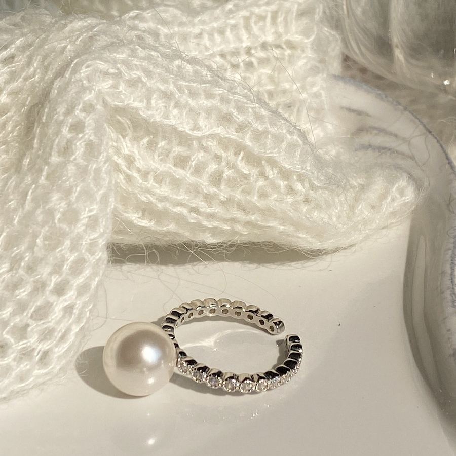 Faux Pearl 925 Silver Pyrrhite Open Ring 10mm