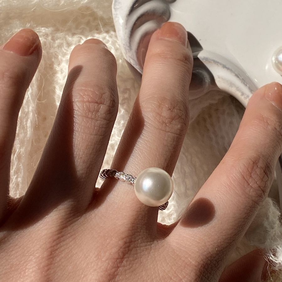 Faux Pearl 925 Silver Pyrrhite Open Ring 10mm