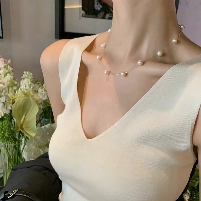Natural freshwater pearl starry clavicle chain