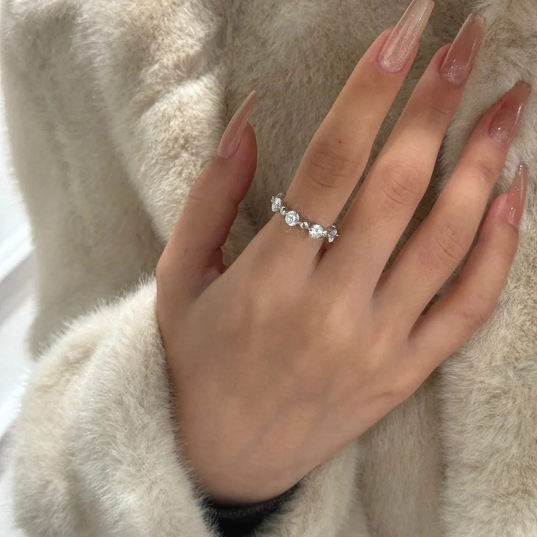 925 Silver Bead Diamond Ring