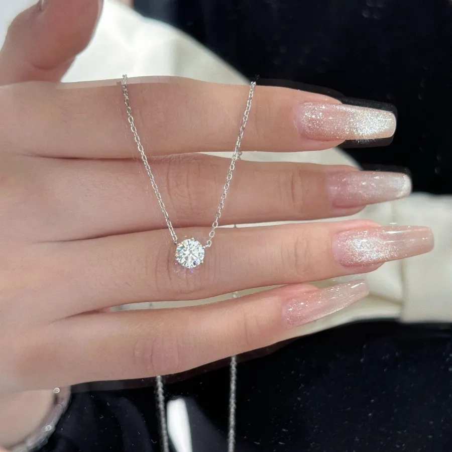 Super exquisite! 925 silver one-carat olive-shaped high-carbon diamond necklace