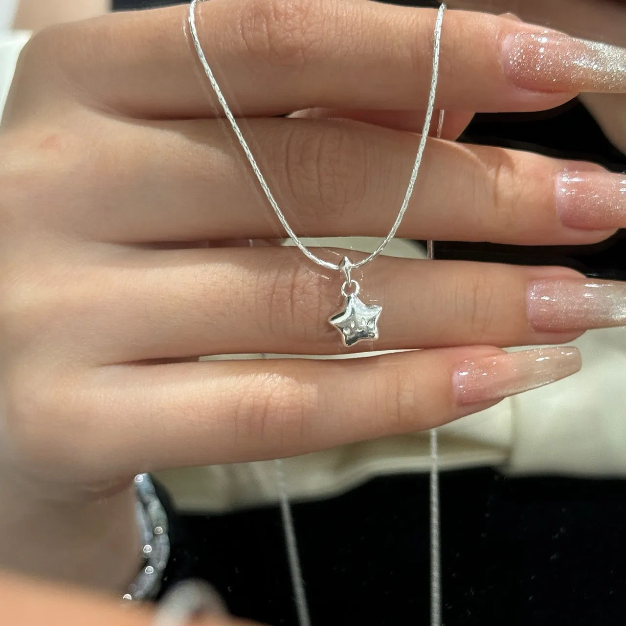 925 Silver Lucky Smile Star Snake Bone Necklace