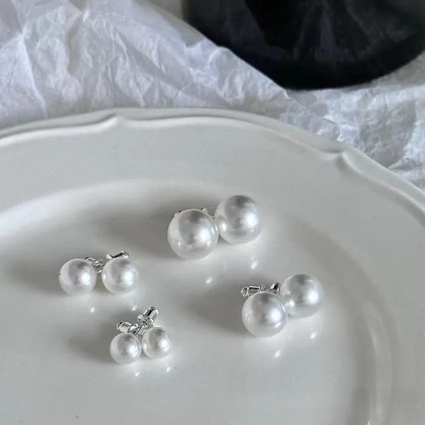 Imitation Australian white pearl stud earrings 925 silver