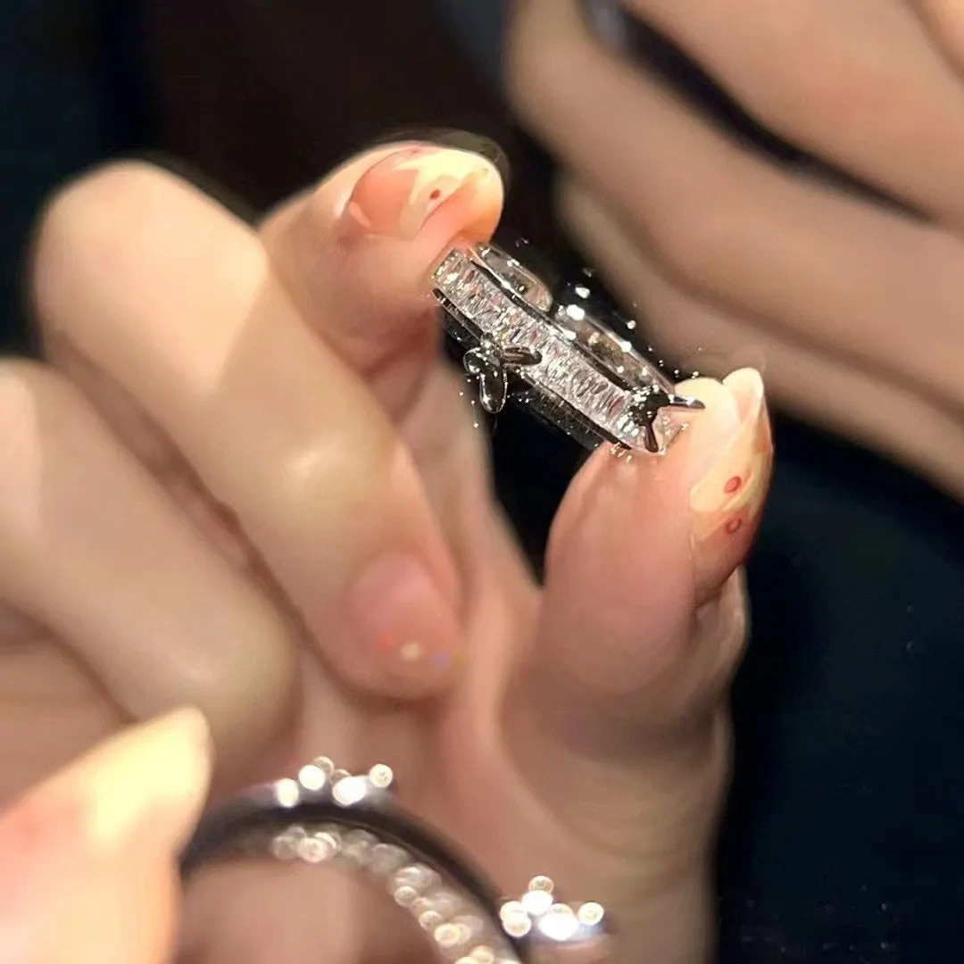 925 silver butterfly zircon sparkling diamond ring