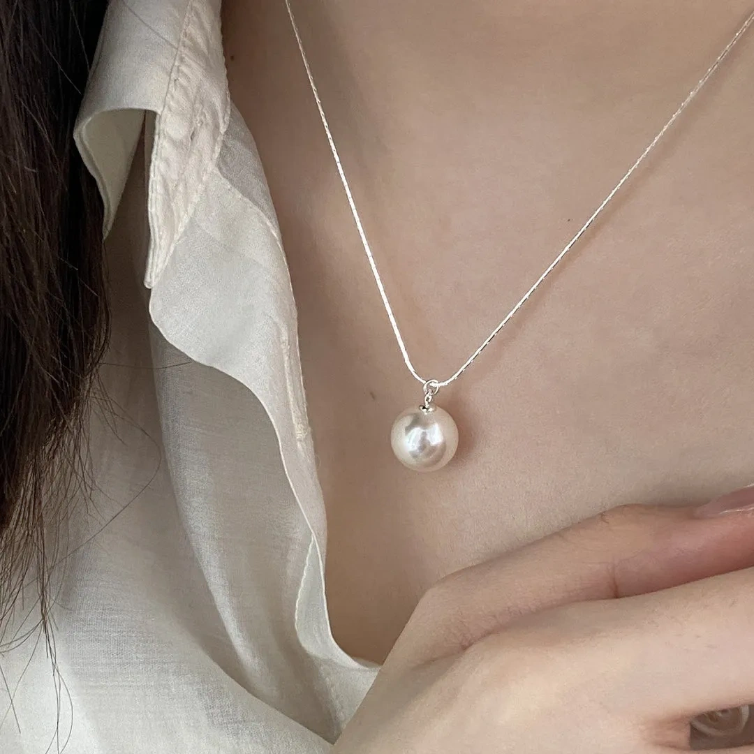 925 Silver Pearl Pendant Slub Chain Necklace