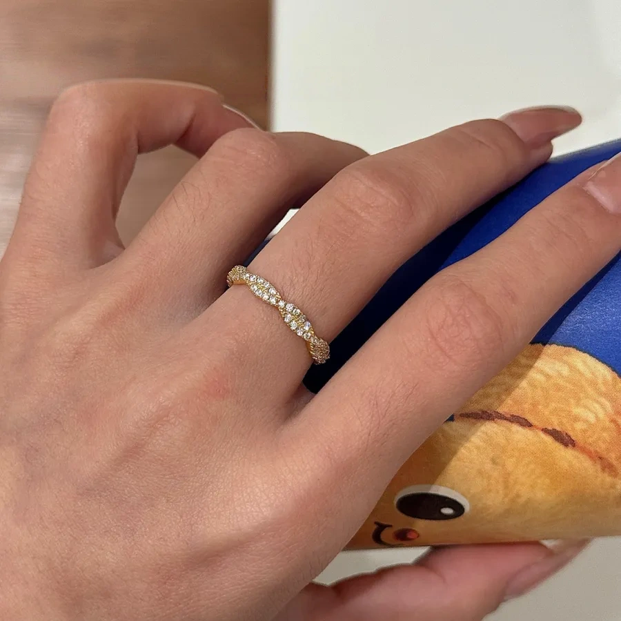 High Quality 925 Silver Gold Plated Diamond Cross Ring