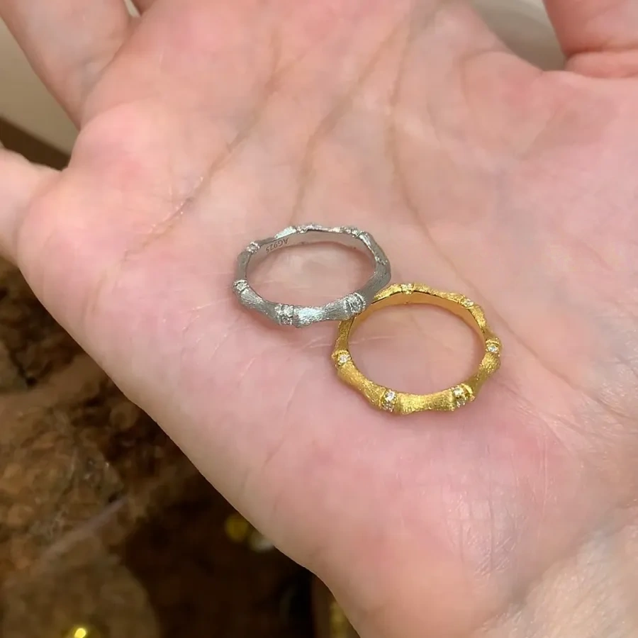 925 silver and gold plated handmade brushed bamboo ring