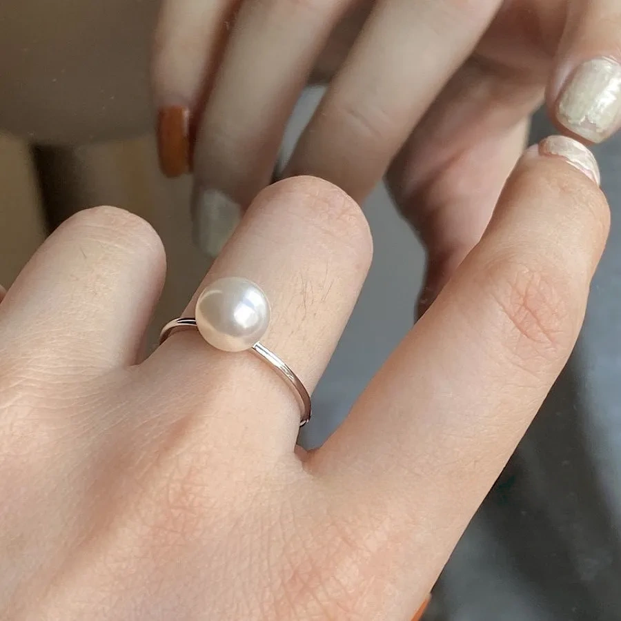 Faux Pearl Band Ring 925 Silver