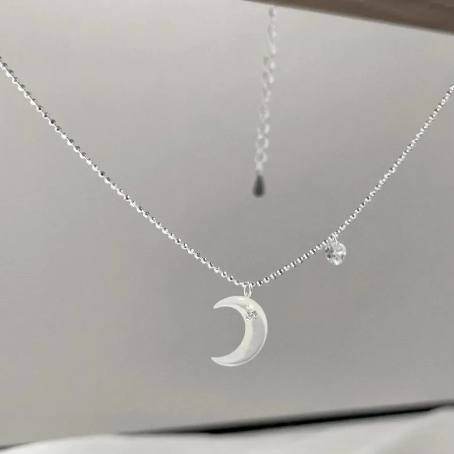 Sun Moon and Galaxy ~ 925 silver and white butterfly shell necklace