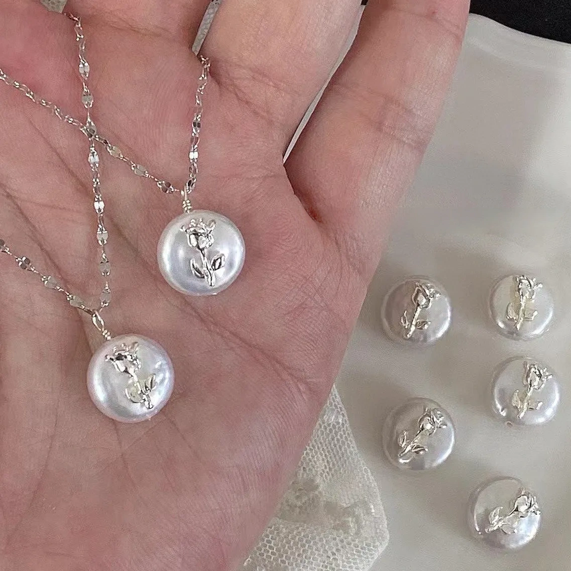 925 Silver Natural Baroque Rose Pearl Necklace