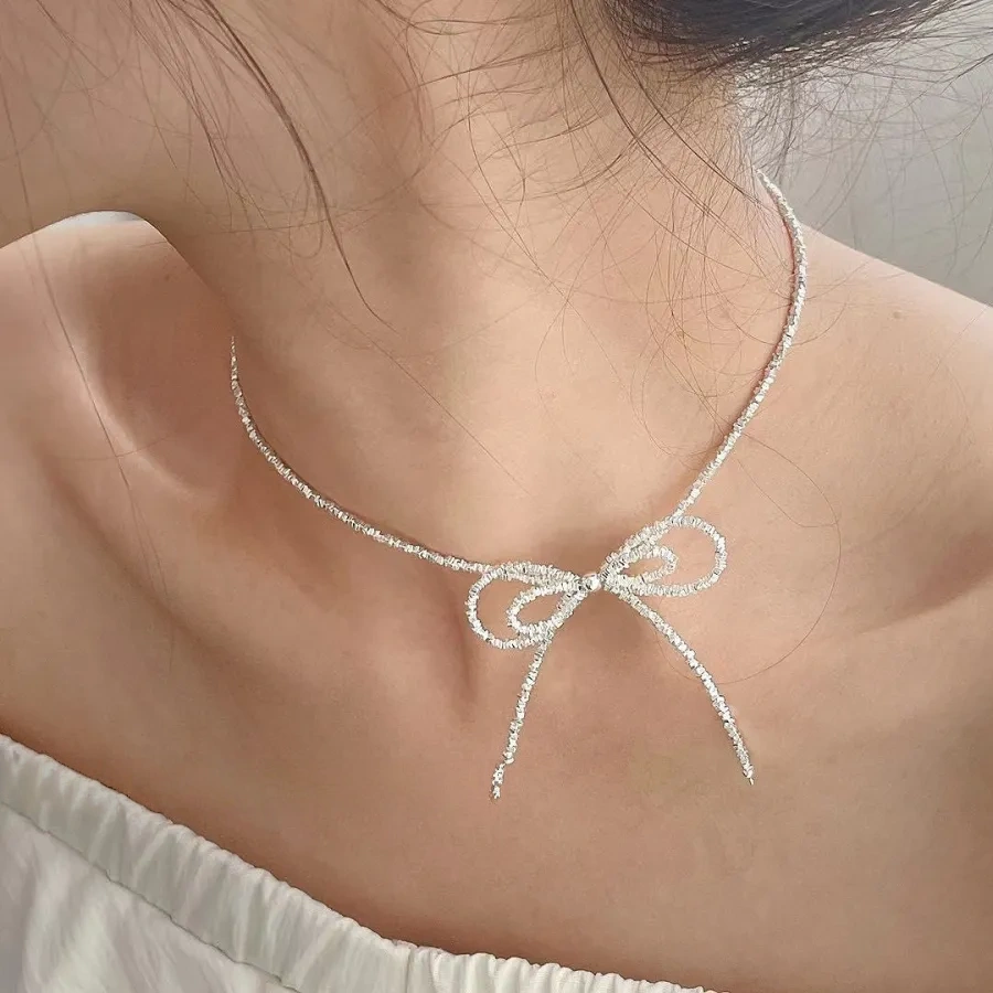 925 silver three-dimensional bow necklace