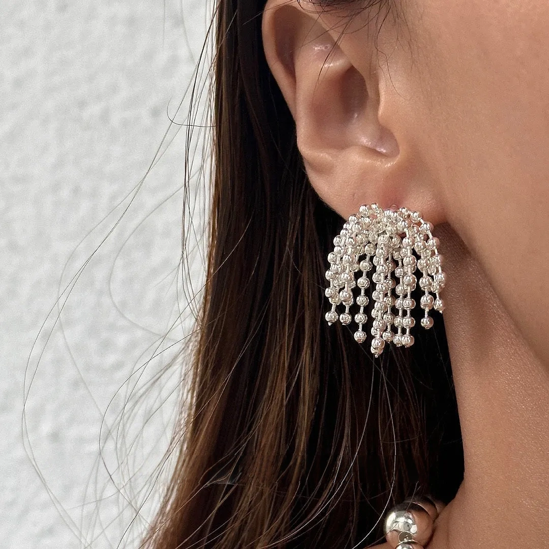 INS titanium steel bead tassel earrings
