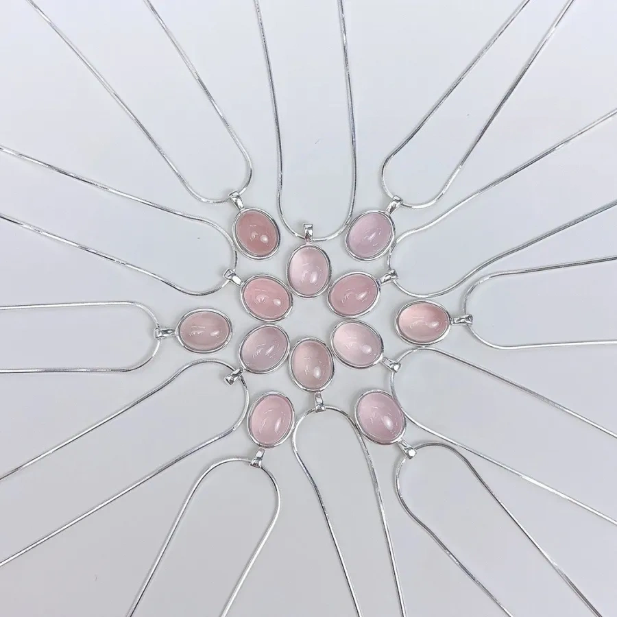 925 Silver Natural Cherry Blossom Pink Chalcedony Necklace