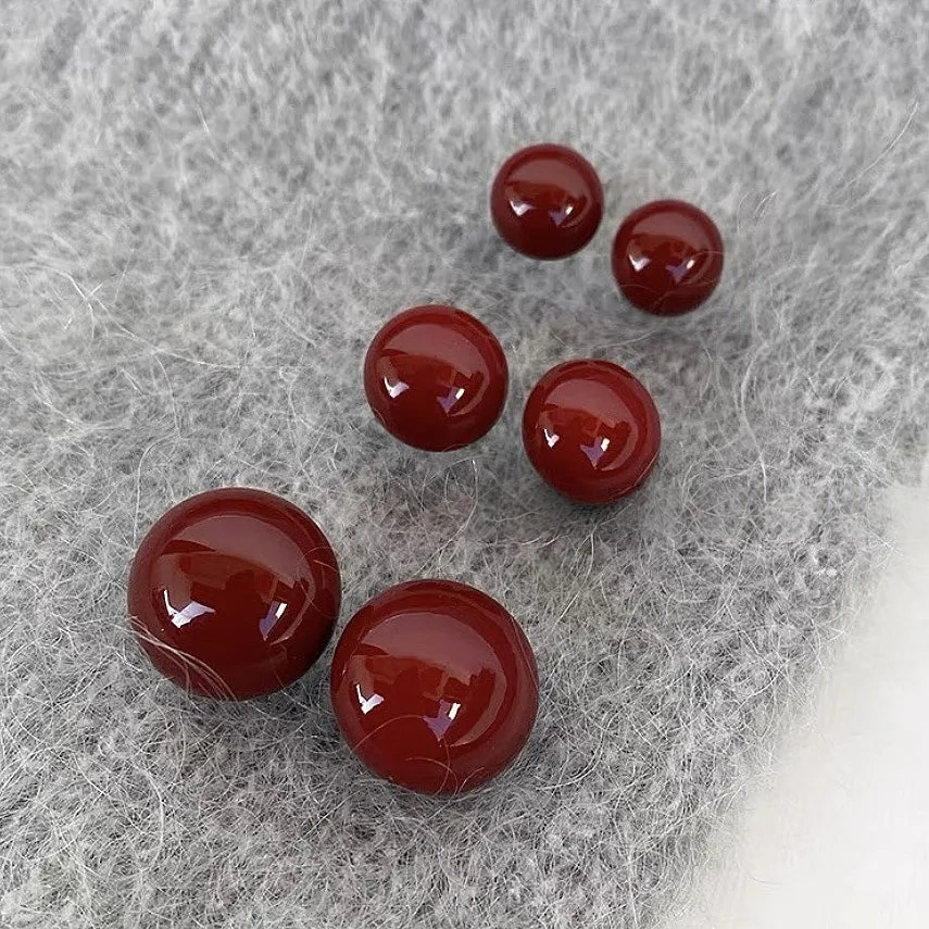 Burgundy drop glazed 925 silver pin stud earrings