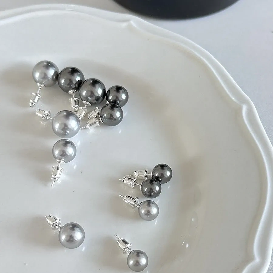 Artificial Tahitian Black Pearl Stud Earrings 925 Silver Needle