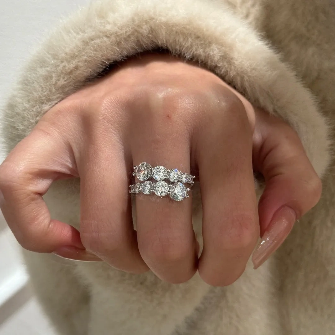 925 Silver 6.5mm Round High Carbon Diamond Ring