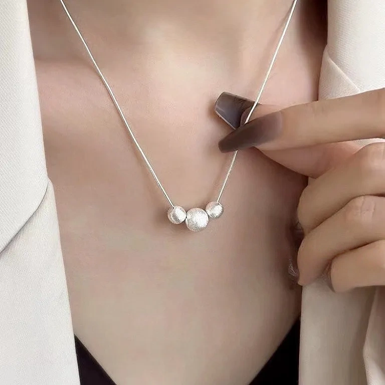 925 silver frosted transfer bead necklace