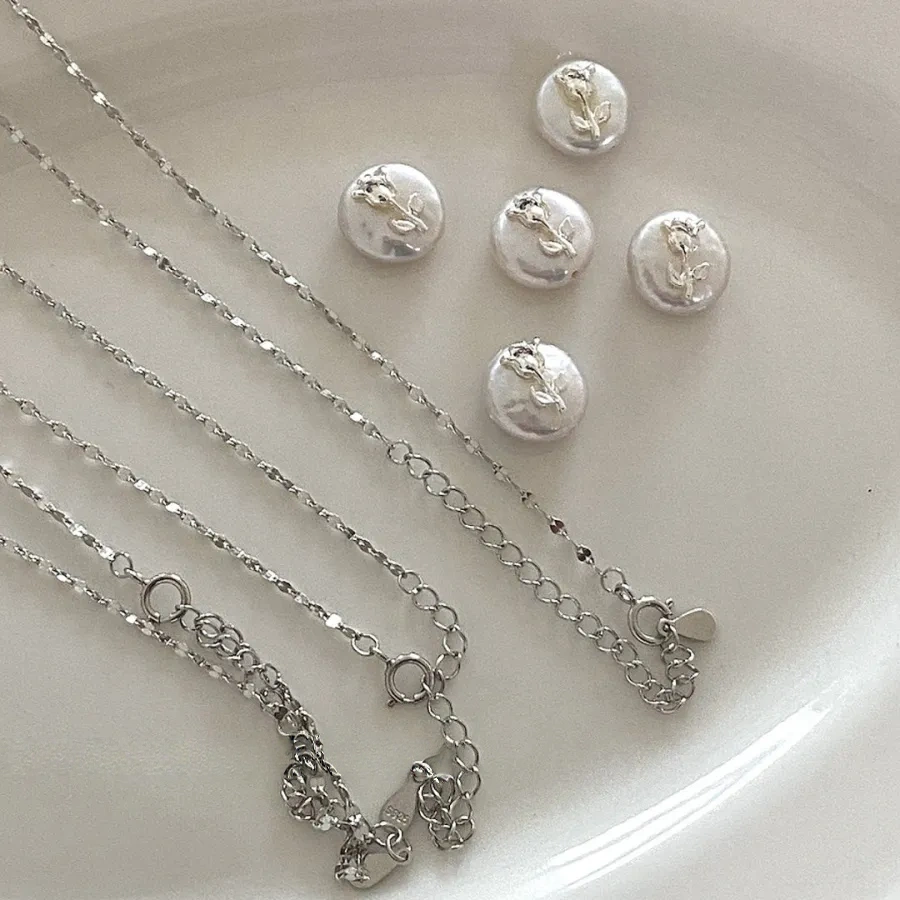 925 Silver Natural Baroque Rose Pearl Necklace