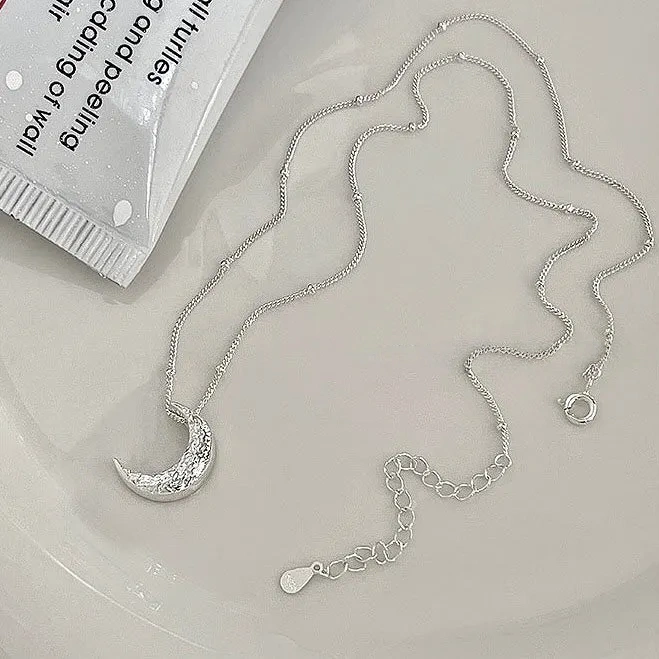 925 Silver Moon Texture Lava Necklace
