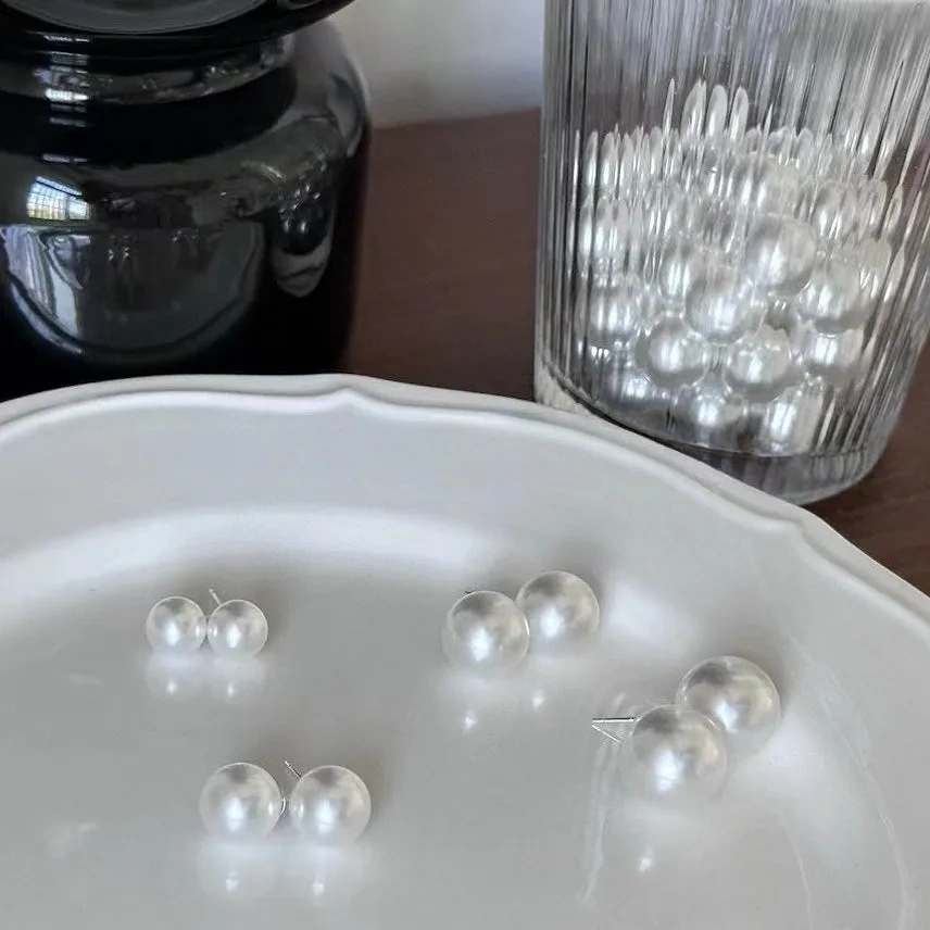 Imitation Australian white pearl stud earrings 925 silver