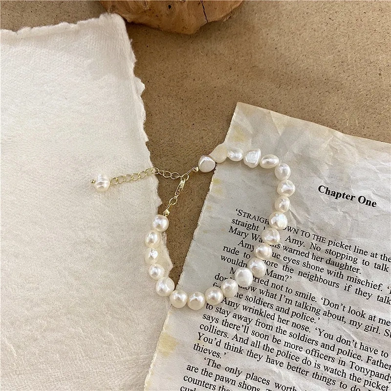 925 Silver Natural Baroque Shaped Pearl Bracelet