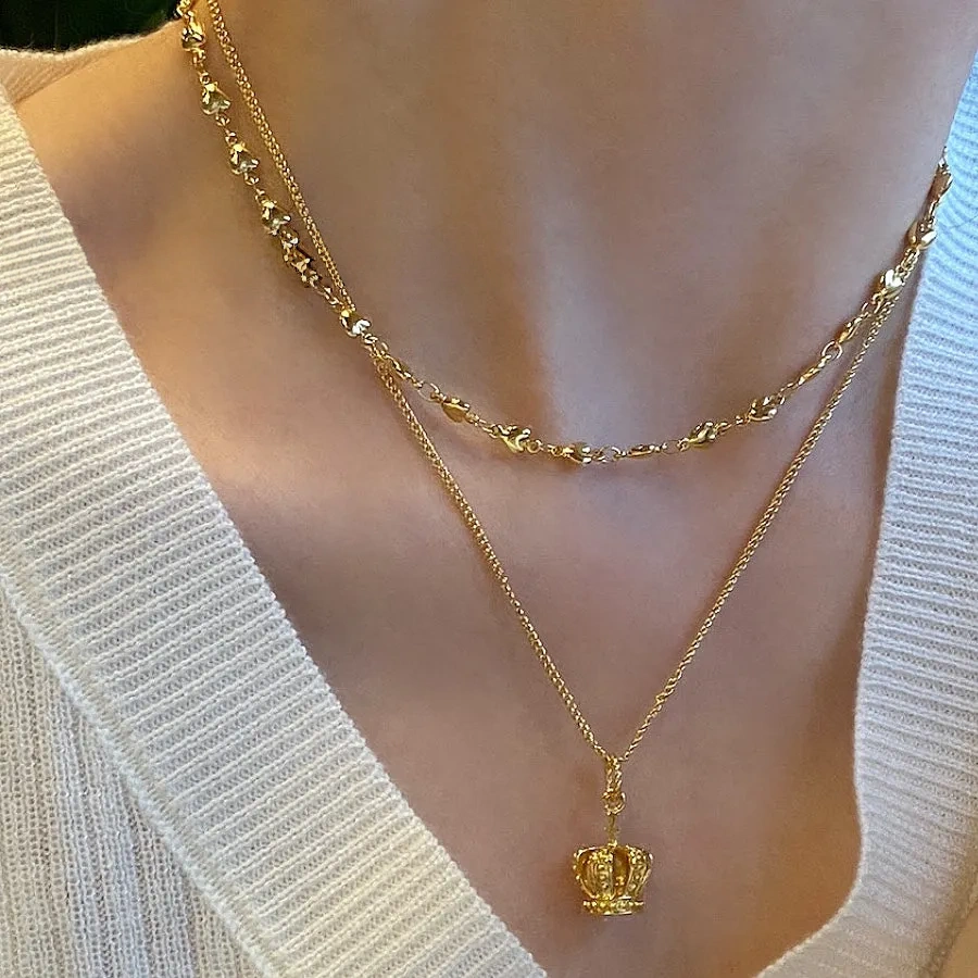 Crown sweater chain love collarbone necklace