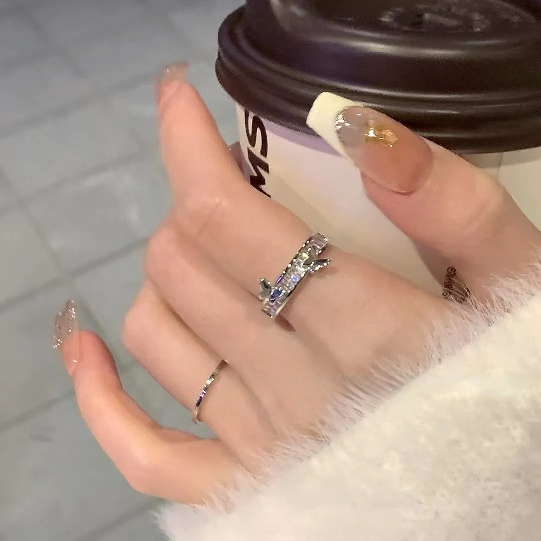 925 silver butterfly zircon sparkling diamond ring