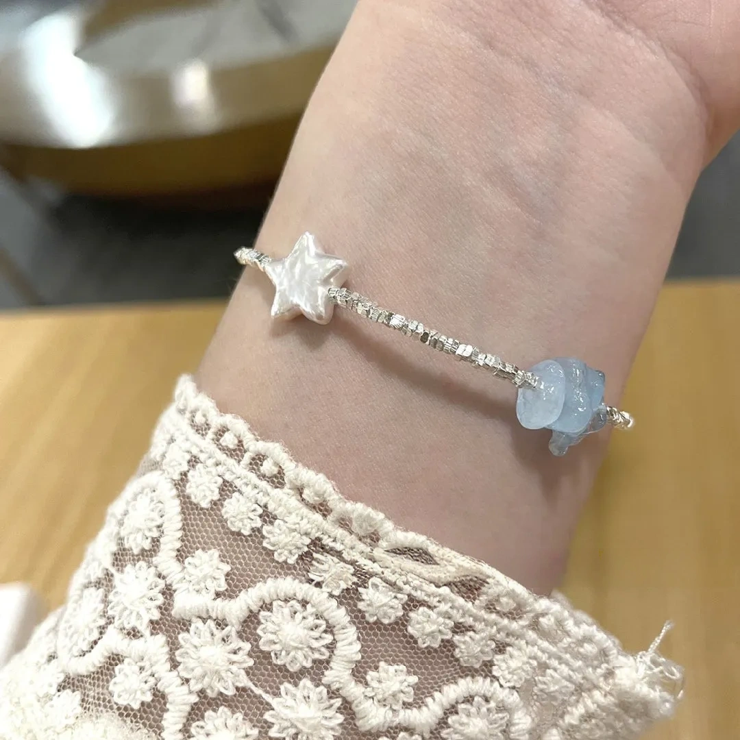 925 Silver Star Baroque Freshwater Pearl Crushed Silver Bracelet