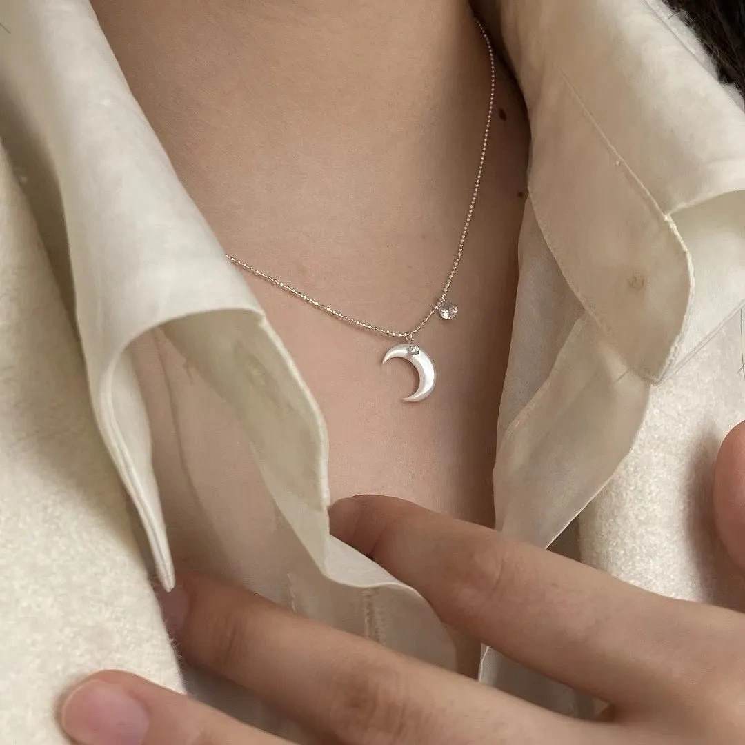 Sun Moon and Galaxy ~ 925 silver and white butterfly shell necklace