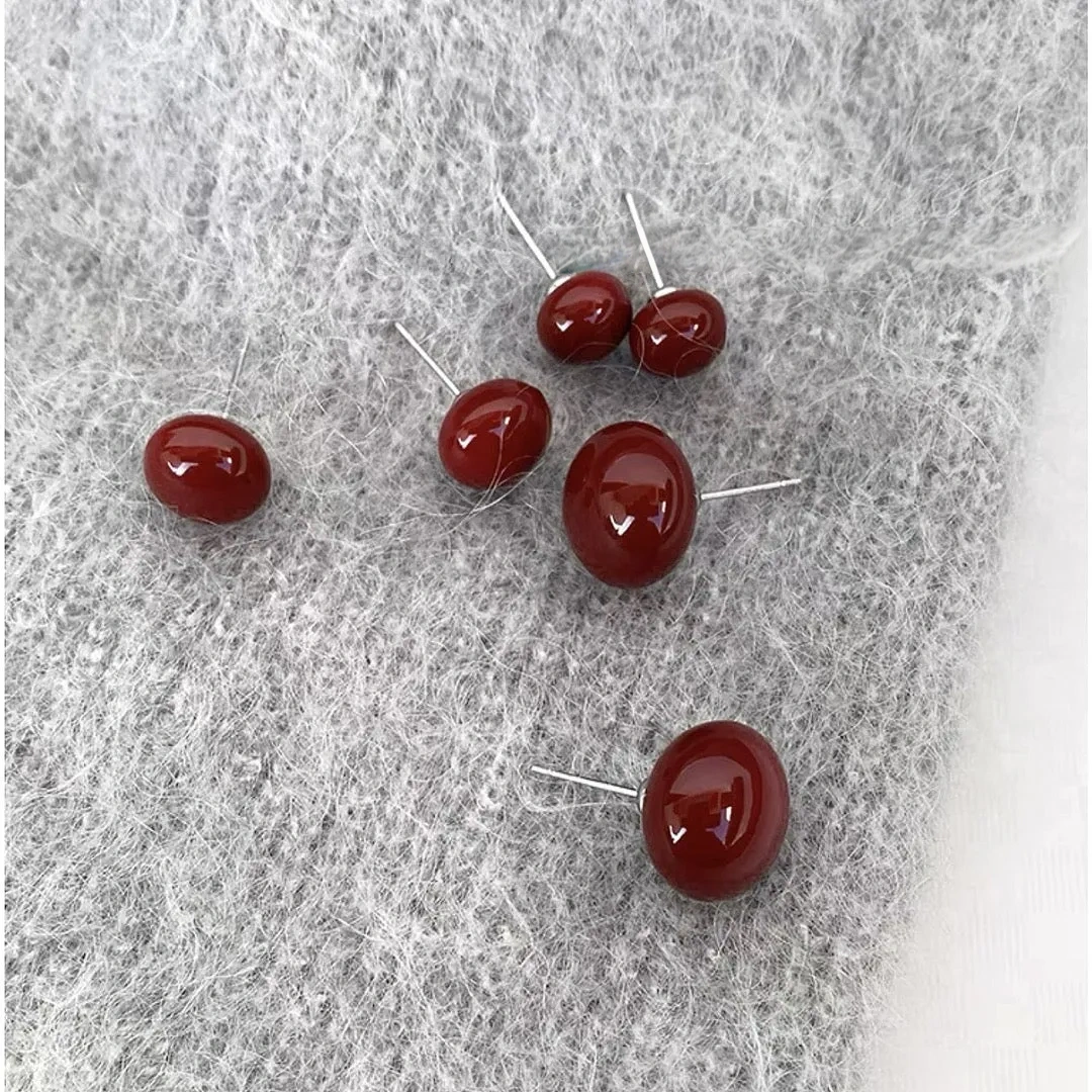 Burgundy drop glazed 925 silver pin stud earrings
