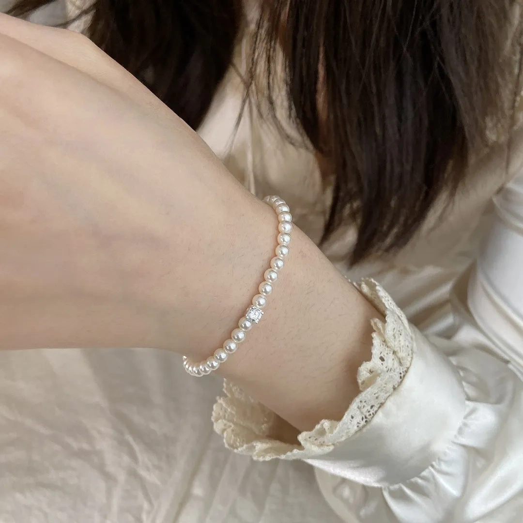 925 silver small sugar cube Haoshi artificial pearl bracelet