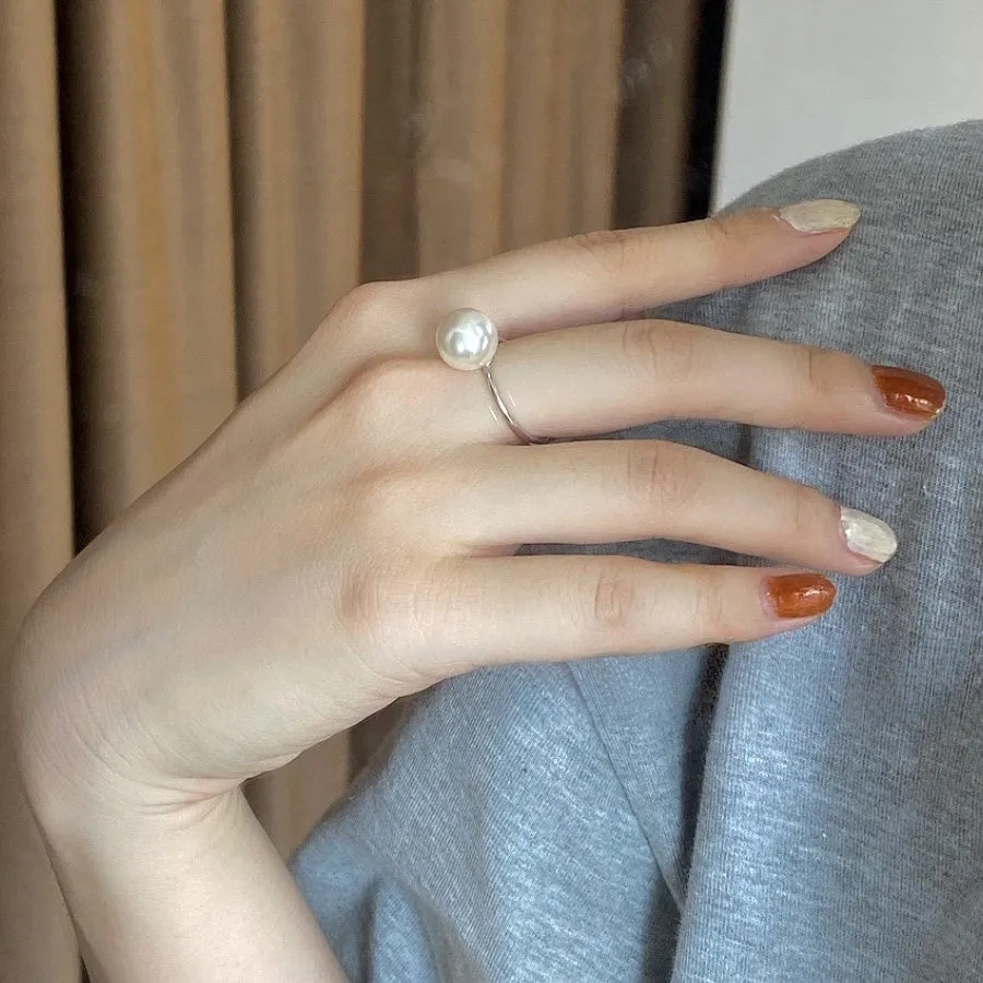 Faux Pearl Band Ring 925 Silver