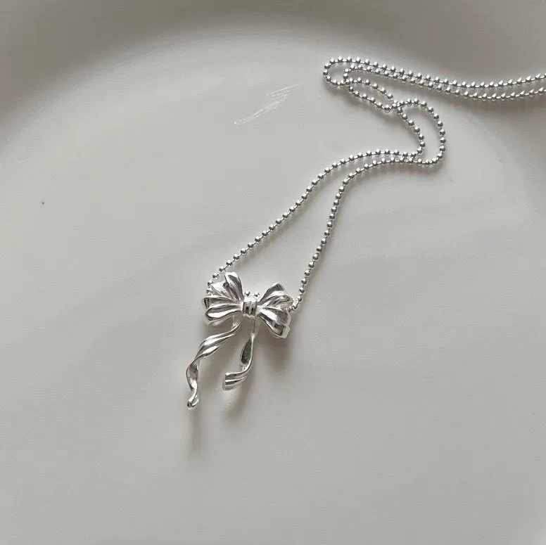 925 silver double layer smart bow necklace