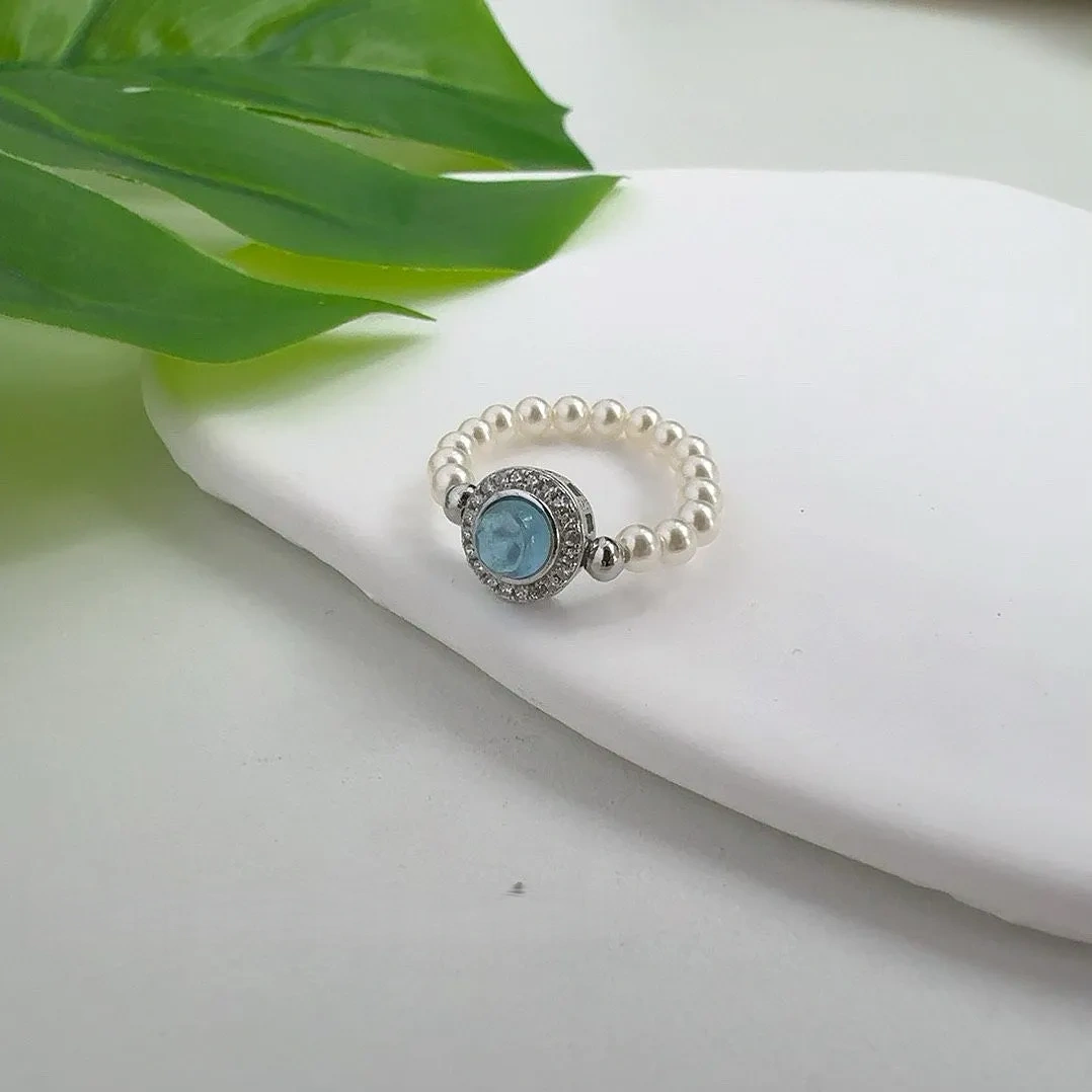 All-over 925 silver aquamarine hand-woven pearl ring