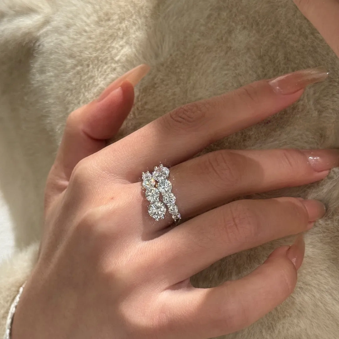 925 Silver 6.5mm Round High Carbon Diamond Ring